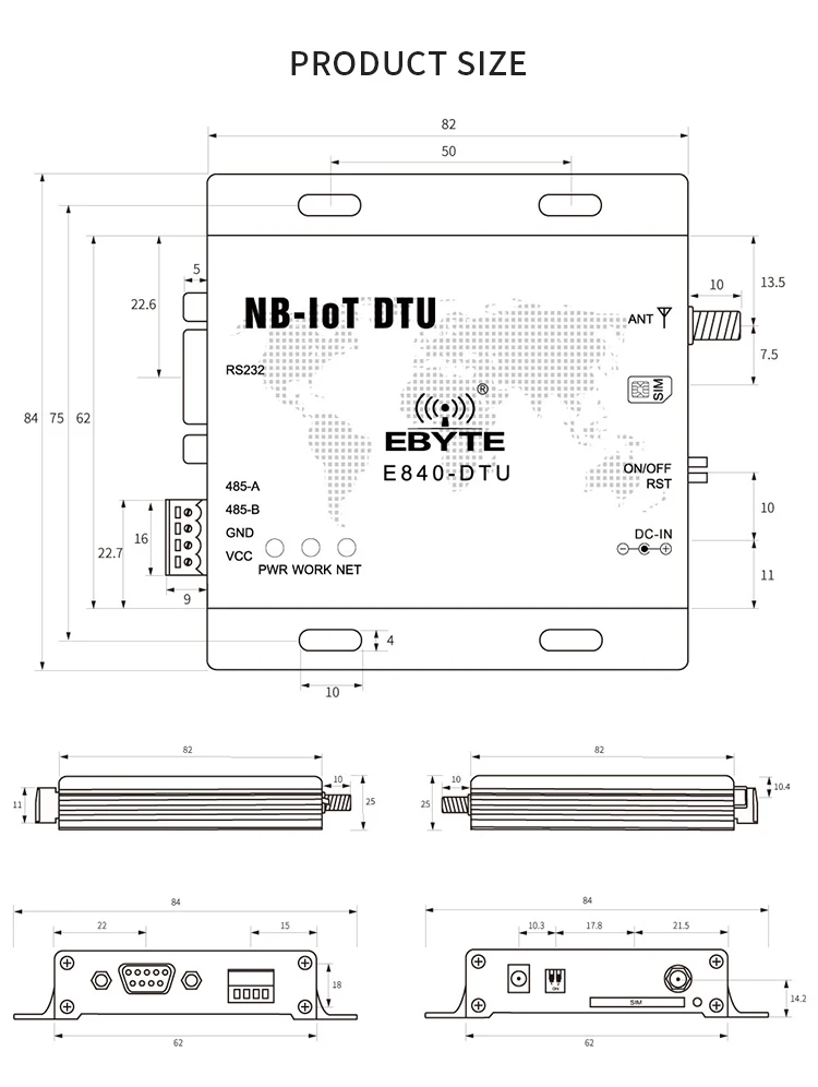 E840-DTU(NB-02) RS232 RS485 NB-IoT беспроводной приемопередатчик IoT последовательный порт сервер CoAP UDP Band5 868 МГц передатчик и приемник