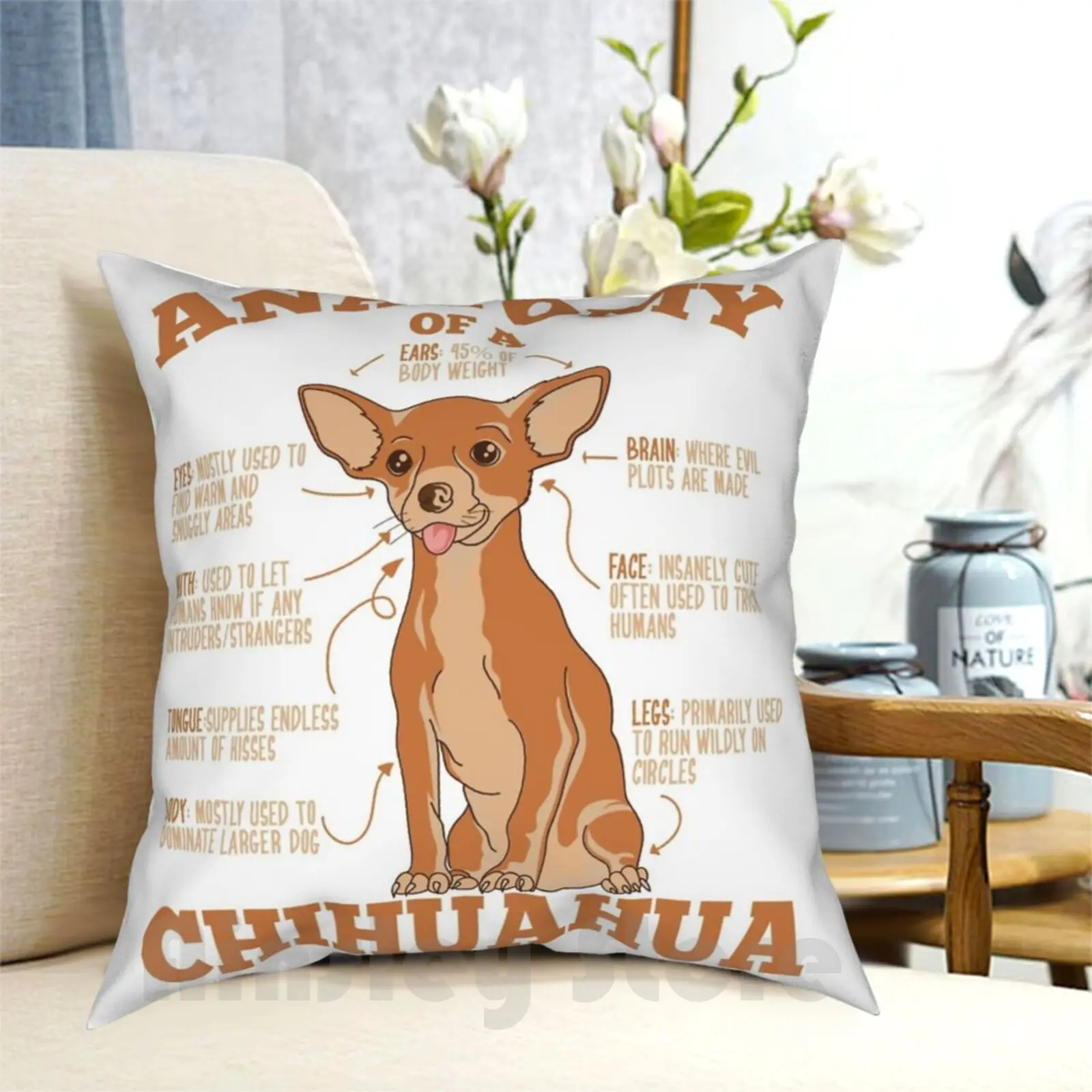 

Dogs / Chihuahuas : Anatomy Of A Chihuahua Pillow Case Printed Home Soft DIY Pillow cover Anatomy Chihuahua Features Dog