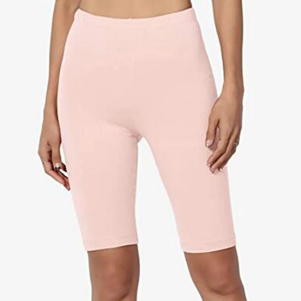 

women's summer shorts Solid Mid Thigh Stretch Cotton Span High Waist Active Short Leggings short sport femme bermudas feminina Y