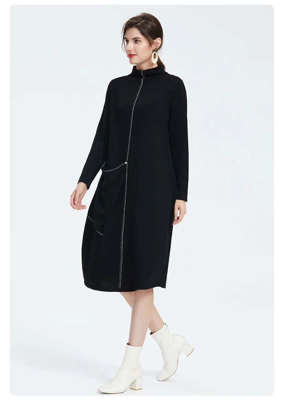 Astrid Осеннее новое поступление платье женский топ черный цвет с длинным рукавом высокое качество новая модная стильная одежда женское тонкое платье 9058