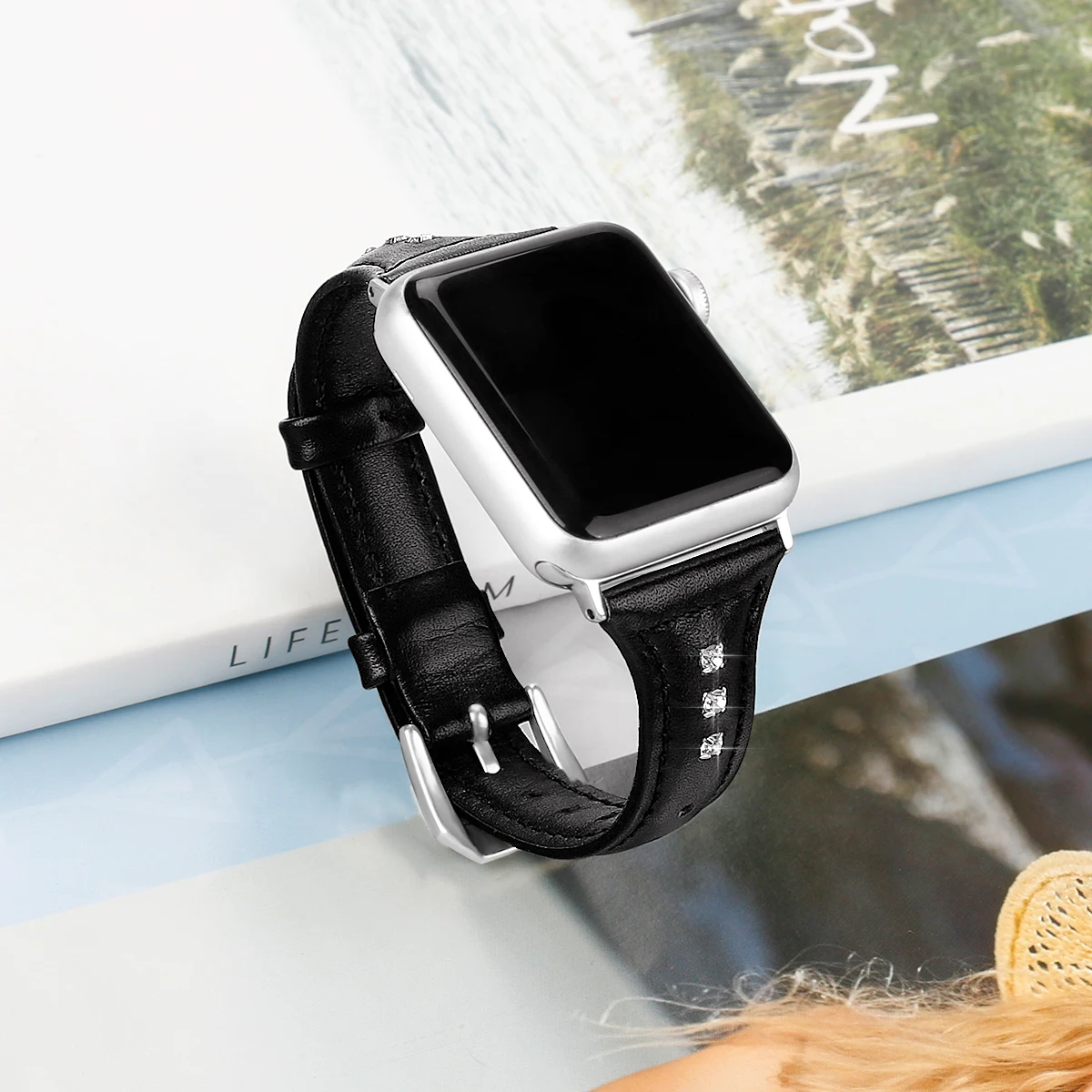 Для наручных часов iWatch, на возраст 1, 2, 3, ремешок 42 мм модная обувь из натуральной кожи со стразами замена часы ремешок для iWatch 1 2 3 38 мм