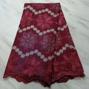 

10 colors (5yards/pc) rhinestones fixed Swiss voile lace fabric elegant pink African cotton lace fabric for party dress YYZ7689