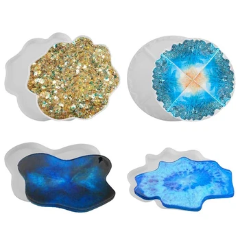 

4 Pack Silicone Resin Molds Irregular Coaster Molds Puzzle Silicone Mold Flexible Geode Agate Molds for Making Coaster, Bowl Mat