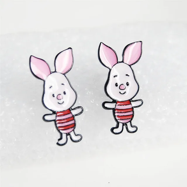 Поросенок eeyore Мода Аниме Сережка с героями мультфильмов милые серьги-гвоздики с животными для женщин девочек детские ювелирные изделия Рождественский подарок - Окраска металла: see chart
