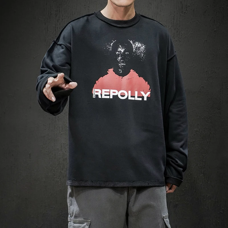 

2019 Spring And Autumn Men's New Casual Letter Characters Print Round Neck Hoodies Loose Temperament Trend Cotton M-5XL