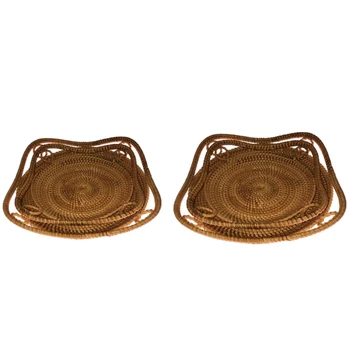 

FashionRound Rattan Tray with Handles Tea Bread Coffee Table Serving Basket Woven Storage Tray Home Decoration, 2PCS