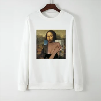 

Loose Round Collar Kpop толстовка Hoodies Full Sleeve Sweatshirt Vogue Casual Mona Lisa Hatless Harajuku Autumn Winter