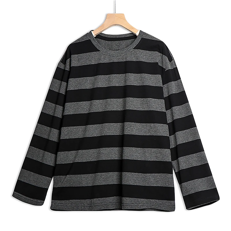 Woman's Oversize Goth Striped Long Sleeve T-shirt - true deals club