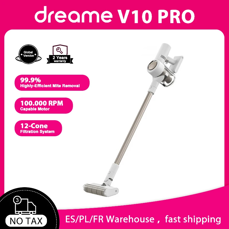 Ручной беспроводной пылесос Dreame V10 Pro, 22 кПа, Мощное всасывание, беспроводной циклонный фильтр, пылесборник для дома