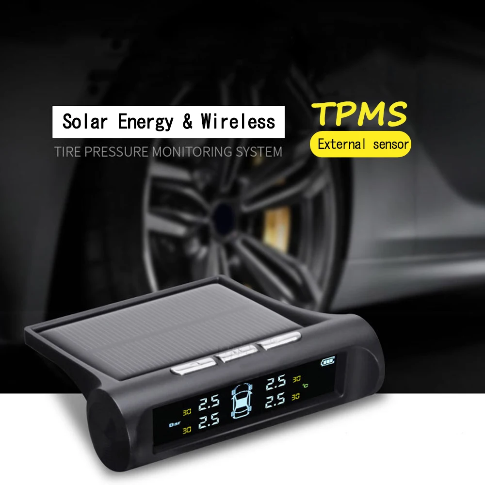

Solar Tire Pressure Monitoring System TPMS Tire Car Tire Pressure Monitor Digital LCD Screen Universal Wireless 6 Alarm Modes