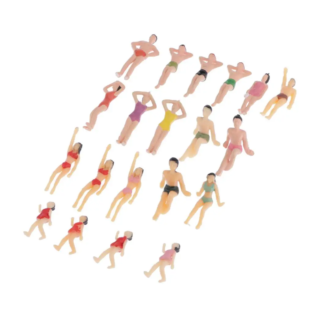 20pcs 1:50 HO S O Scale Miniature Beach People Model Figurines for Model Train Diorama Scenery Supplies