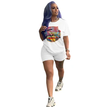 

Print Women Short Two Piece Set Top and Shorts Set Summer Tracksuit Streetwear Sweat Suit Women Set Casual 2 Pieces Outfits