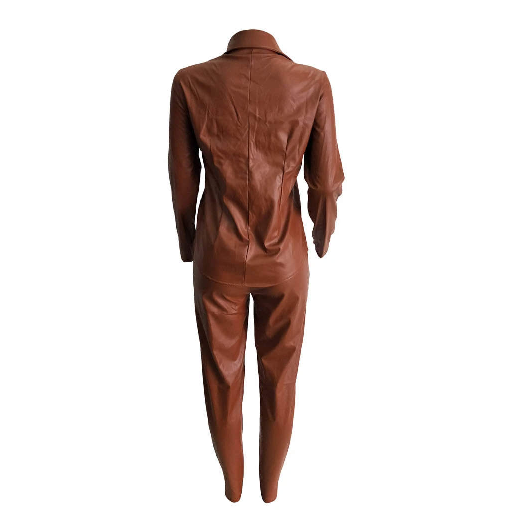 Страусиная Женская Спортивная кожаная одежда для фитнеса из двух частей с нагрудным карманом Топ модная куртка топ и брюки-карандаш набор 1028