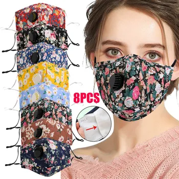 

8PCS New fashion Woman Cotton Floral Adjustable Washable Filter Breather Face Mask Comfortable dust cover маска для лица