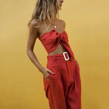 

Women's Suit Sexy Strapless Crop Top Tube Top Slim Summer Cotton Lace Temperament Suit Shorts Suit Two Piece Set