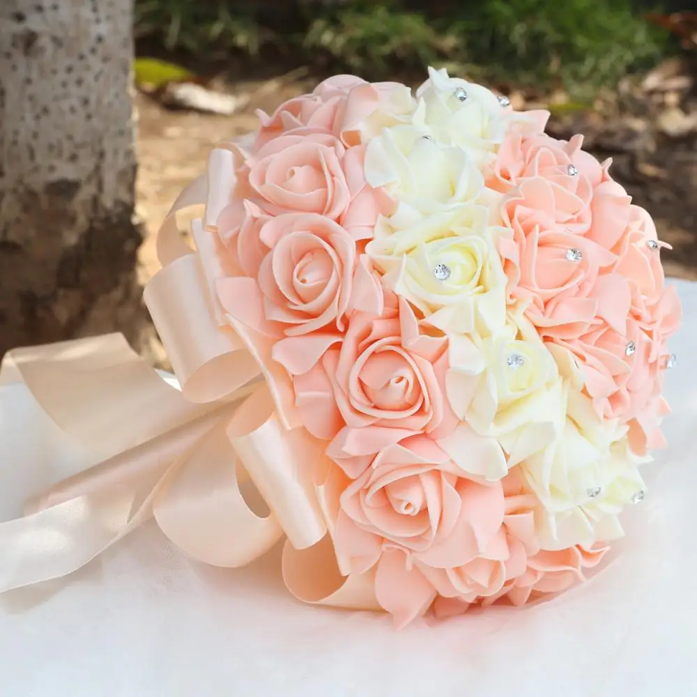 European Wedding Supplies Foam Rose Flowers Bride Bouquet Simulation Bouquet PE Foam Handmade Diamond Wedding Toss FZ51