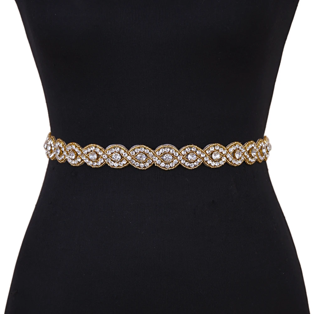 

TRiXY S28-G Golden Diamond Belt Ribbon Sash Rhinestones Belts for Formal Dress Diamond Belt Bridal Belt Bridal Wedding Sash