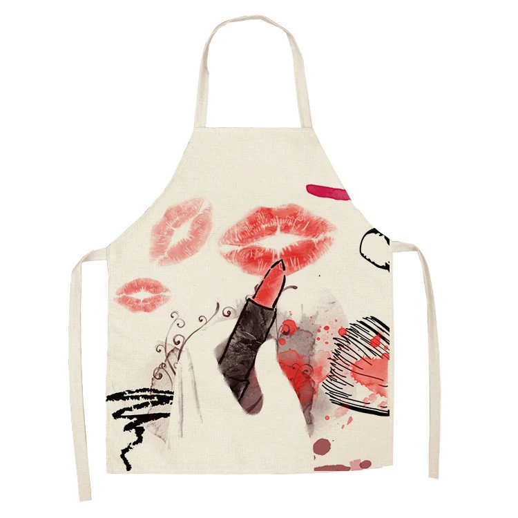 1Pcs Kitchen Apron Nail Polish women flowers Printed Sleeveless Cotton Linen Aprons for Men Women Home Cleaning Tools 55*68cm