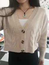 Knit Cardigan Short Sweter Women Jacket High-Waist Solid-Color Winter New Small Autumn