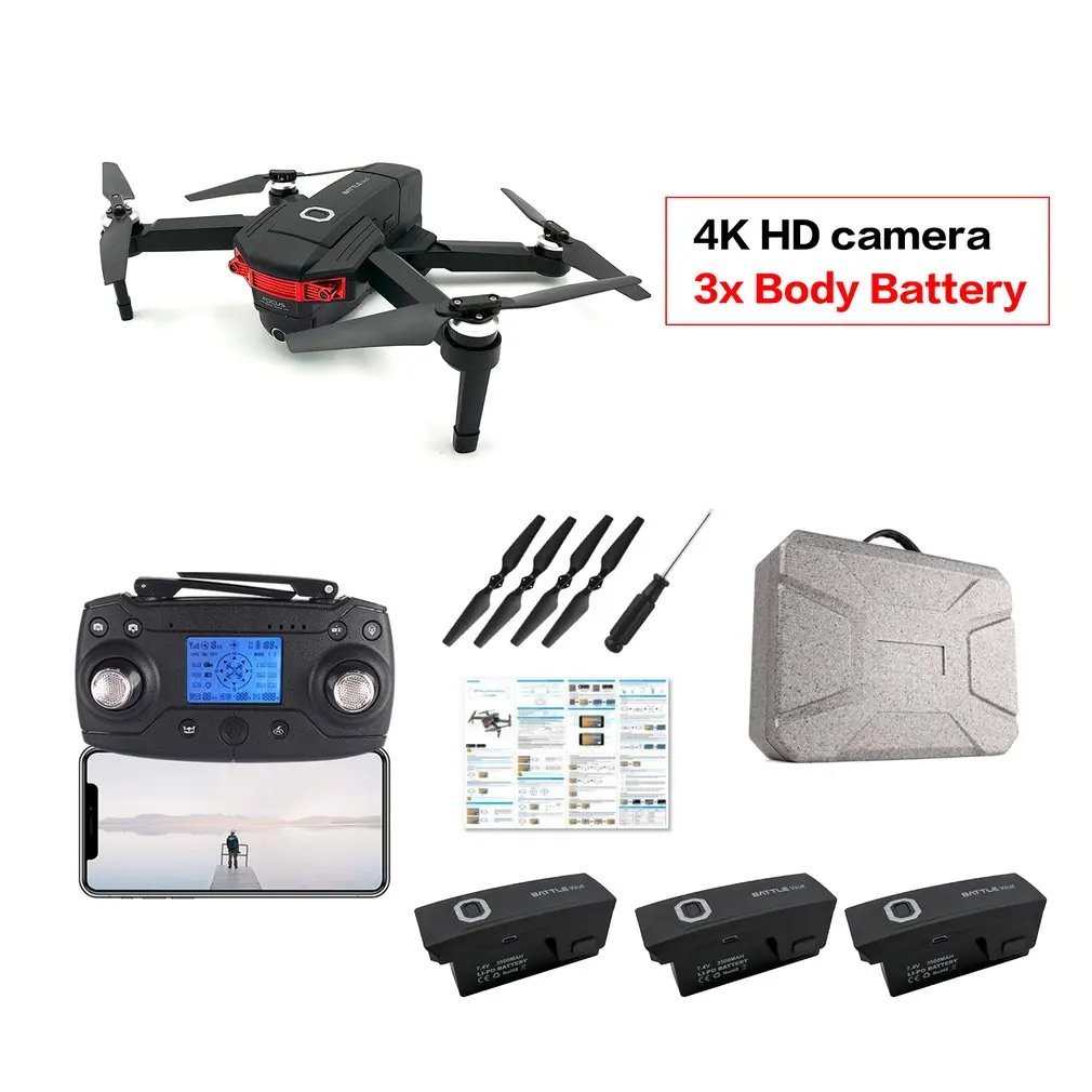 Складной 4K HD камера Дрон с камерой HD оптический поток позиционирования Квадрокоптер высота удержания FPV Квадрокоптеры RC вертолет - Цвет: 3 battery with box
