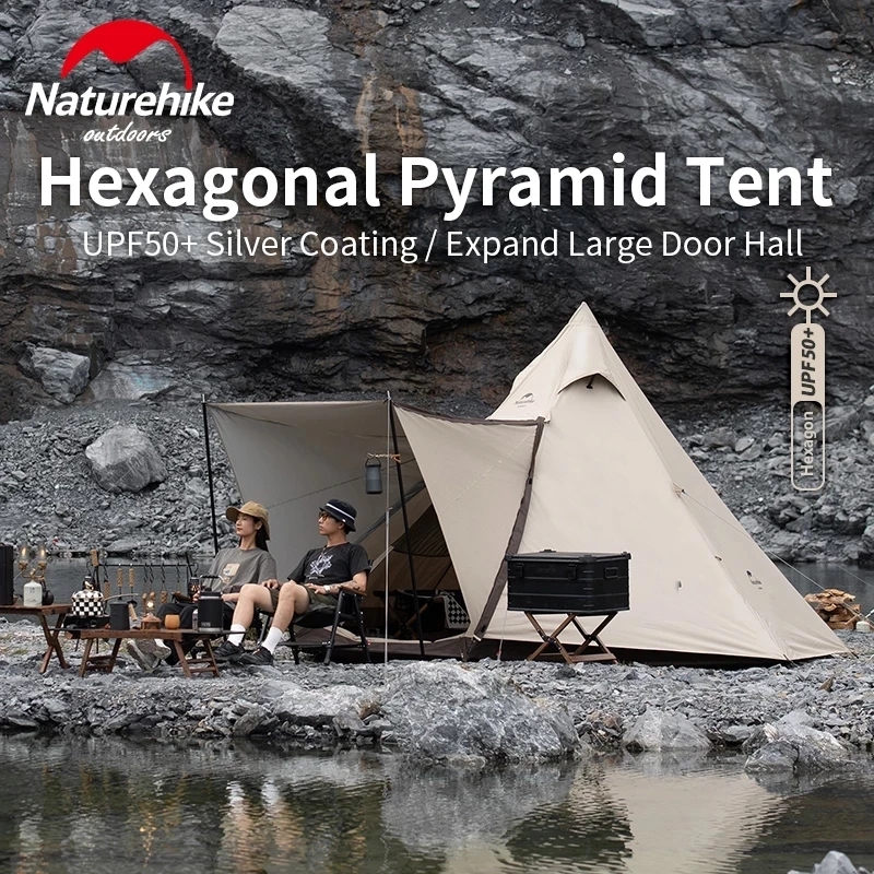 Naturehike 5-8 Person Snow Skirt 150D Oxford Cloth Octagonal Pyramid Tent Windproof Sunscreen Tent Extended Lobby Family Travel