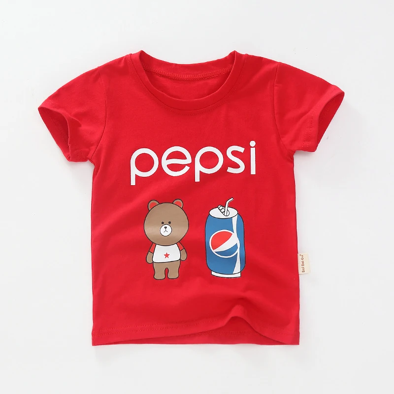 Новая детская футболка на лето, детские футболки с рисунком пива для маленьких мальчиков и девочек, хлопковые футболки, топы для малышей 18 мес.-8 лет, футболки - Цвет: Red-Pepsi