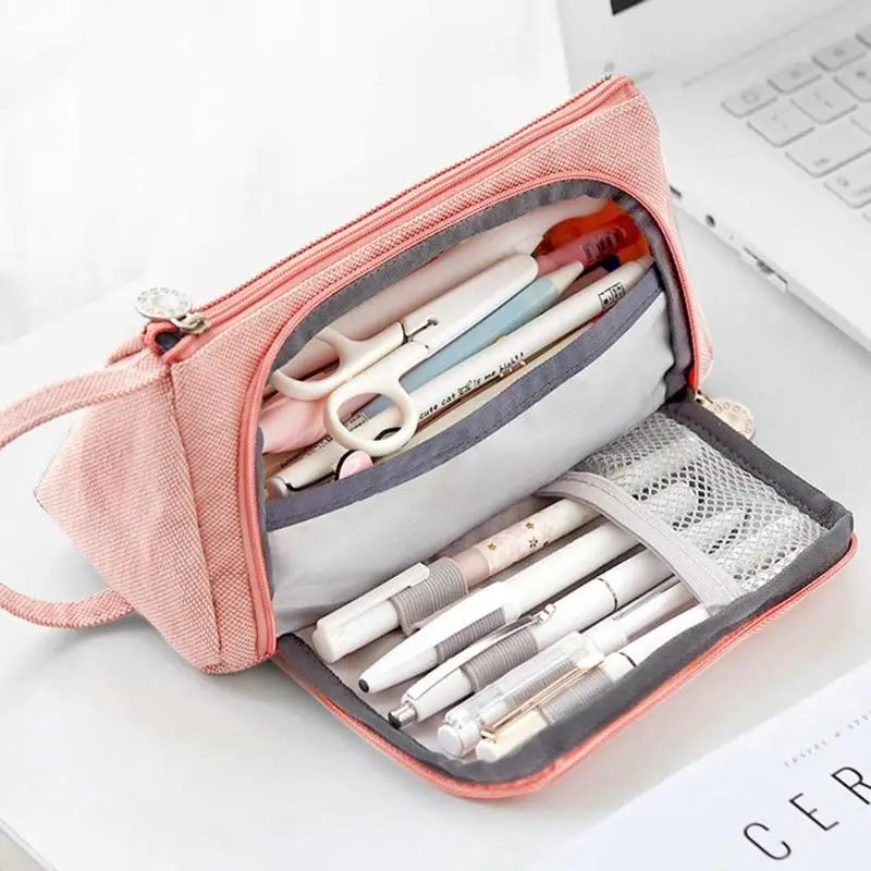 

Creative Large Capacity PCanvas encil Case Cute Pen Bag Stationery Pencil Case Cosmetic Storage Bag Side Open School Supplies