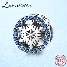 925 стерлингового серебра Синий CZ снежинка бусины подходят оригинальные Pandora шарм браслеты, бижутерия изготовление