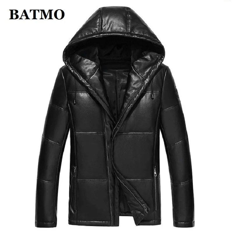 BATMO, Новое поступление, зимние куртки с капюшоном высокого качества из натуральной кожи и 90% белого утиного пуха, мужские кожаные куртки, 1720