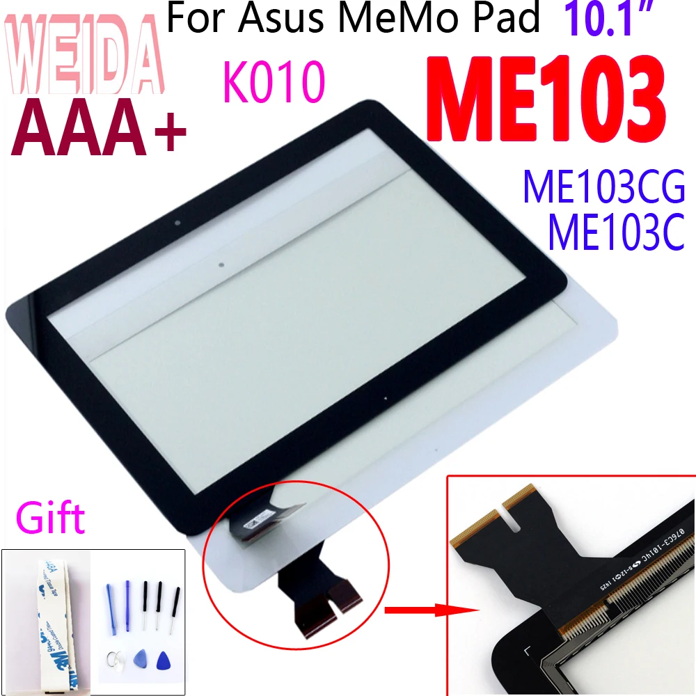 

10.1" Touch Screen For ASUS MeMo Pad ME103 ME103C K010 Touch Digitizer Tablet Glass Panel Sensor MCF-101-1521-V1.0 Black Cable