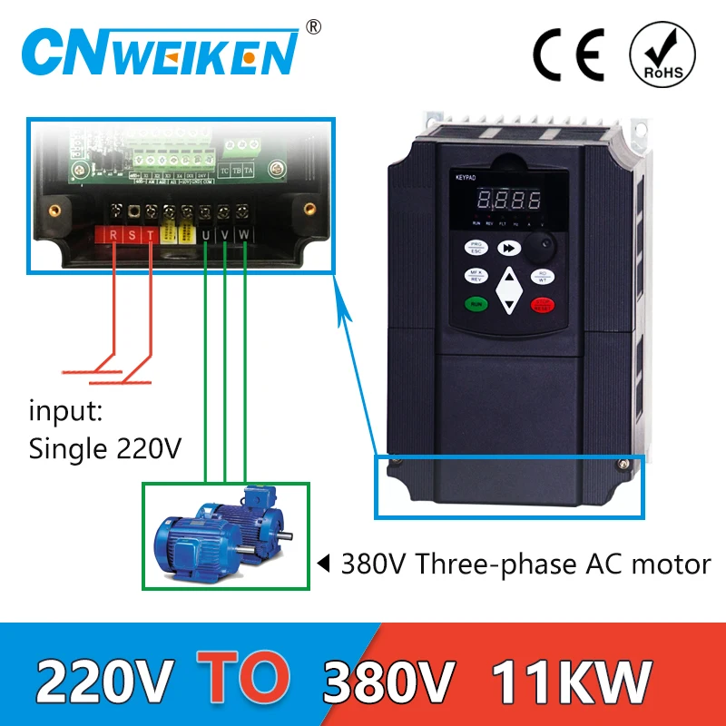 CE 220V 11kw 1 phase220V вход и 3 фазный выход 380V преобразователь частоты/двигатель