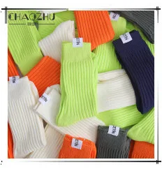 CHAOZHU  Japanese Korea High School Girls High Socks Loose Solid Colors Double Needles Knitting Cotton Long Socks Women