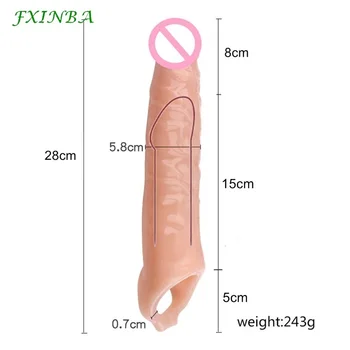 FXINBA 14-28cm Large Realistic Penis Sleeve Extender Cock Sleeve Dick Enlargement Men Sex Toys Delay Ejaculation Reusable Condom 5