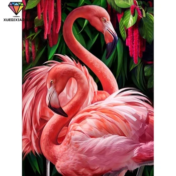 

XUEQIXIAOZU 5D DIY Diamond Painting Full Circle Crystal Diamond Embroidery Flamingo Animal Rhinestone Mosaic Home Decoration HLC