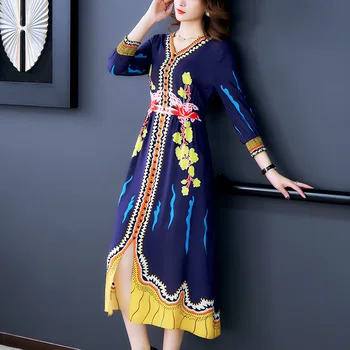 

Long beach dress in the spring of restoring ancient ways the new printing show thin crepe DE chine mulberry silk silk dress is f