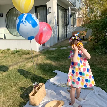 

Summer Girl Dress 2020 New Fashion Colorful Balloon Pattern Printed Girl Princess Dress Cotton Short-Sleeve Cute Baby Girl Dress