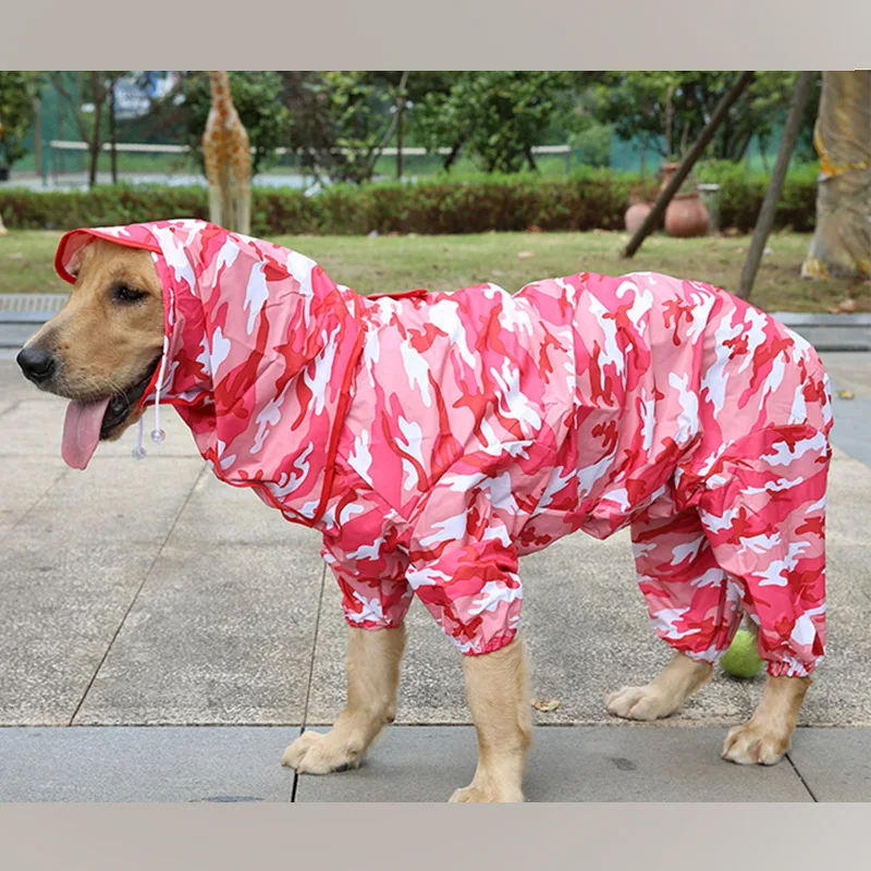 Pink Camo Большие собачьи плащи со всем телом с капюшоном водонепроницаемые для больших большие домашние собаки как золотой ретривер Открытый дождь с использованием одежды - Цвет: Pink Camo