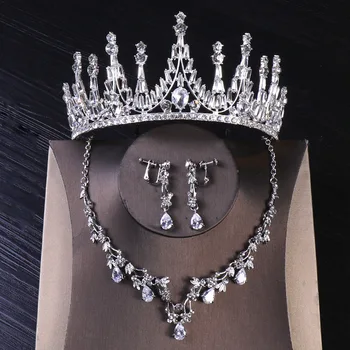 

European Necklace Earrings tiara headpiece brides wedding Baroque Queen Crown Ceremony tiara Birthday Party