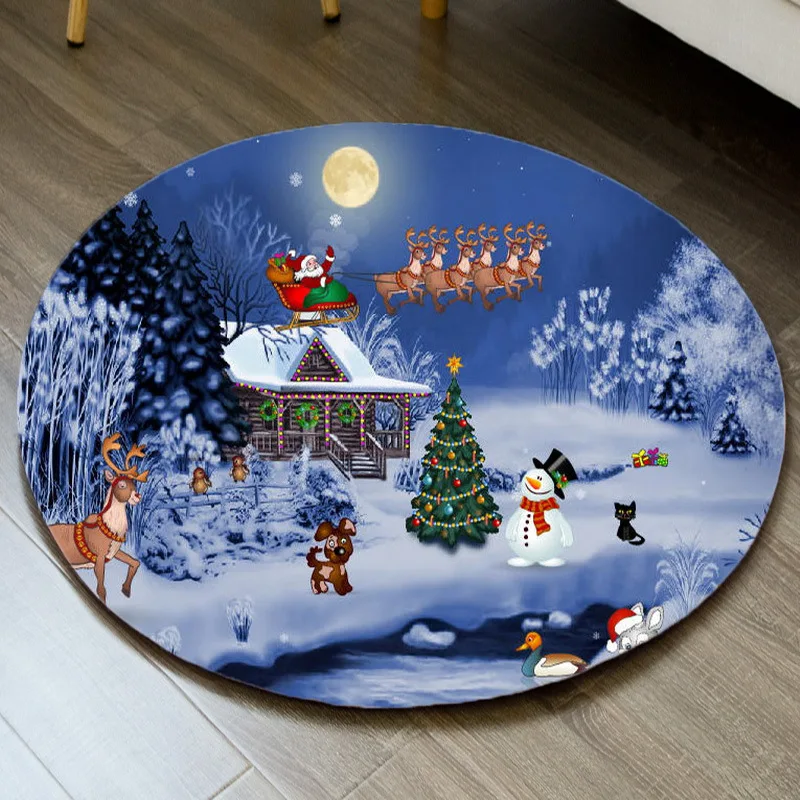 Merry Christmas Santa Snowman Carpet Party Decor Children Play Mat Round Flannel Area Rug Xmas 3D Chair Mat Living Room Carpets