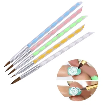 

5 Pcs/Sets 3D Nail Acrylic Double-Head use Nail Brush Nylon Nail Art Brush Handle UV Gel Nail Polish Painting Drawing Design Pen