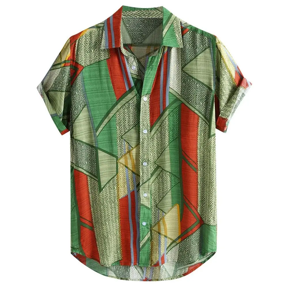 Мужская рубашка в стиле ретро с лацканами в этническом стиле, летние свободные пуговицы с короткими рукавами, Повседневная рубашка блузка Топы - Цвет: B