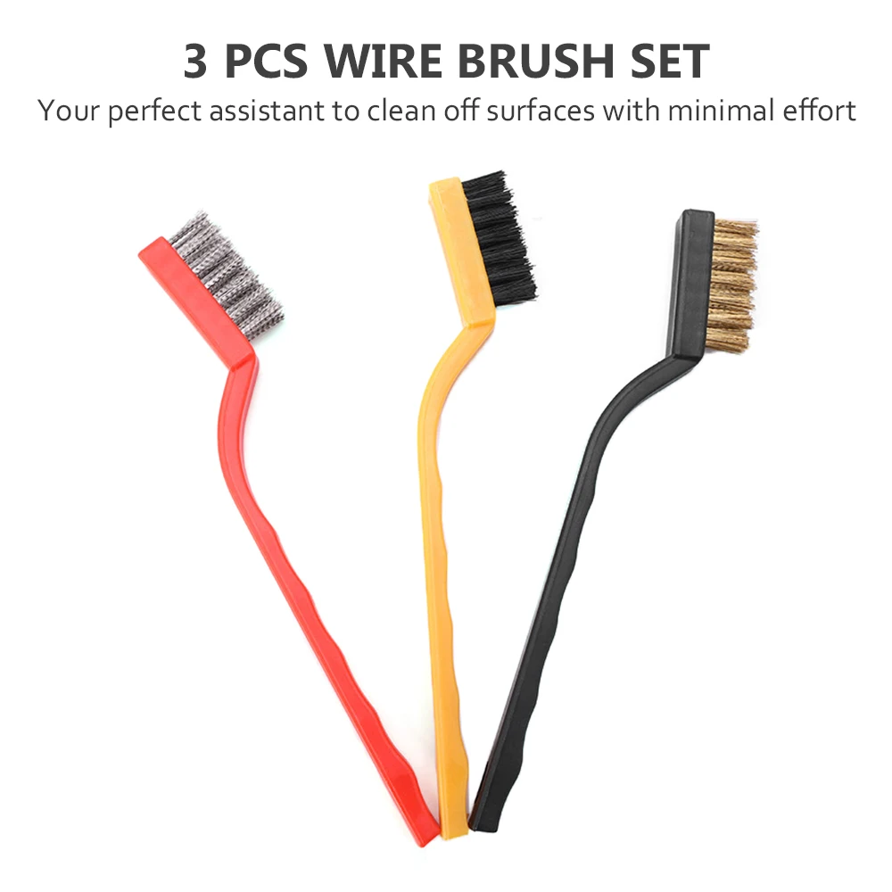 Wire Brush Brushes 3 Sizes Plastic Handle Brass Nylon Steel Remove Paint Rust 