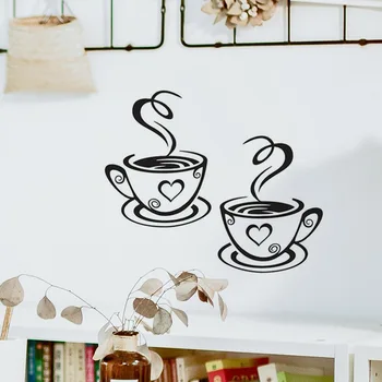 Coffee cup wall sticker design is beautiful tea cup room decoration wallpaper kitchen decoration wallpaper sticker