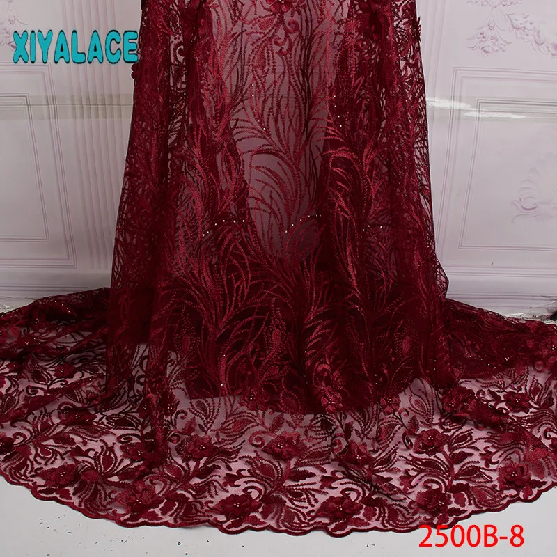 3D Laces High Quality, Beaded Nigerian Lace Fabric, Embroidery French Tulle Lace with Stones for Bridal YA2500B-4