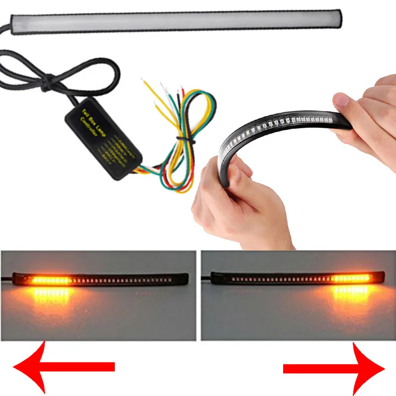 Светодиодная лампа для мотоцикла полоса гибкого хвостового тормоза стоп-сигнал для поворота огни номерного знака светло-красный янтарный цвет