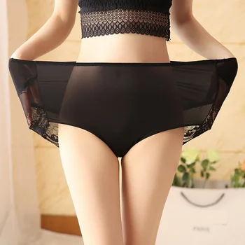 

New Arrival plus size 6XL high waist women panties briefs underwears large size black underwear Ice silk womens panties