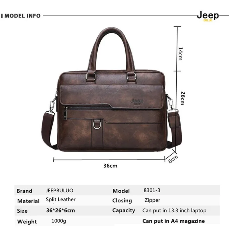 Borsa da lavoro per uomo di marca JEEP BULUO borsa da ufficio per uomo in pelle spaccata di alta qualità per Laptop da 14 pollici A4 File Causel maschio