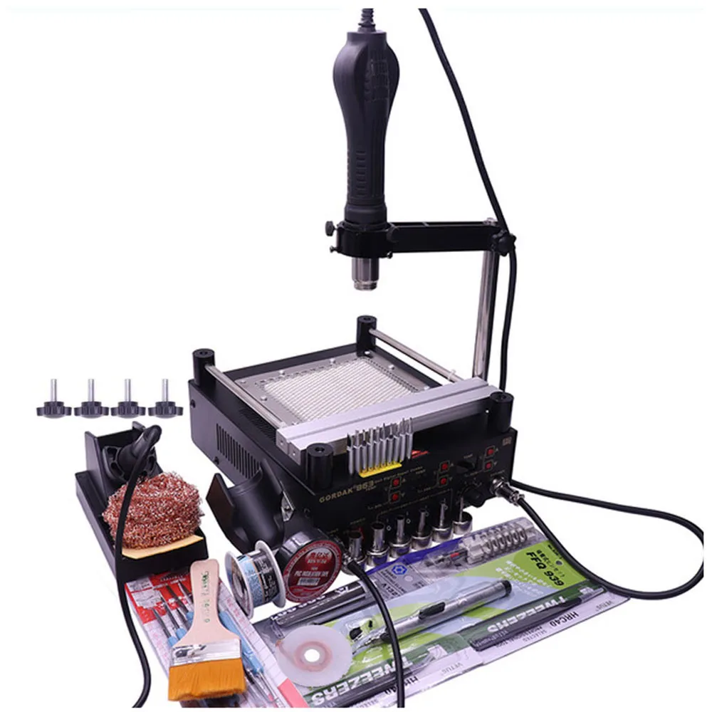 

Gordak 863 3 in 1 Digita Hot Air Heat Gun BGA Rework Solder Station + Electric Soldering iron + IR Infrared Preheating Station