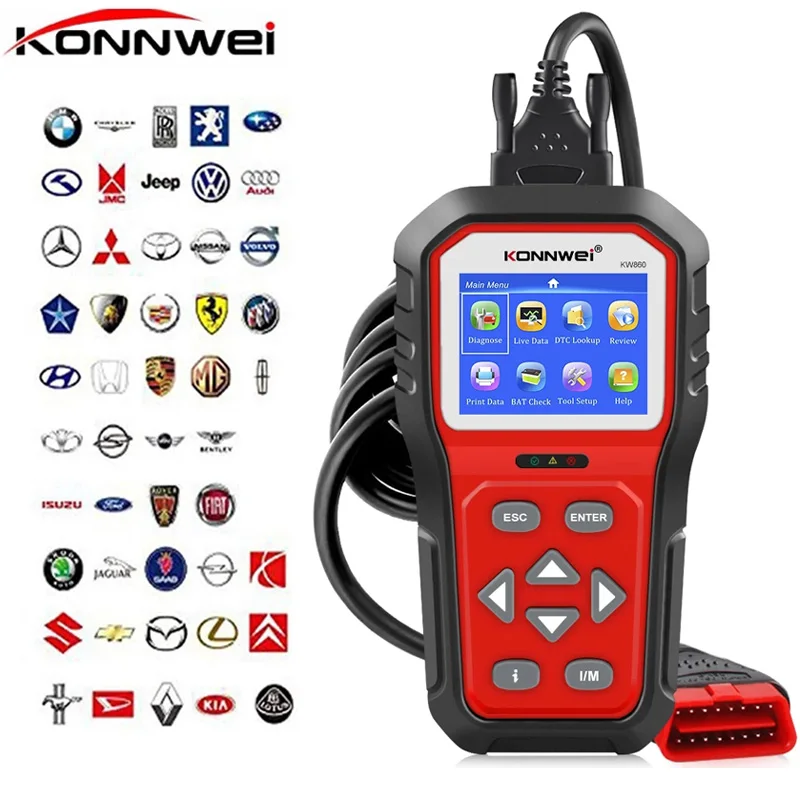 Лучший Автомобильный сканер, полные диагностические инструменты OBD2, Автомобильный сканер KW860, считыватель кодов OBD, диагностическая деталь двигателя для всех автомобилей после 1996 г.