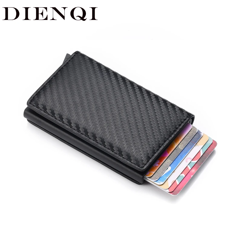 DIENQI карбоновый Rfid кошелек, мужской держатель для карт, карманный мини тонкий кошелек, женские и мужские смарт-кошельки, автоматический всплывающий кошелек Waler